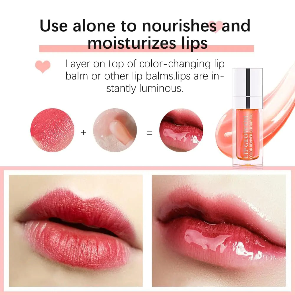 Hydrating Lip Glow Oil, Plumping Lip Gloss, Moisturizing Lip Oil Gloss, Transparent Moisturizing Lip Balm, Natural Lip Plumper, Lip Plumper Gloss Make Lips Fuller and Moisturizing (2pcs Cherry) 2pcs Cherry