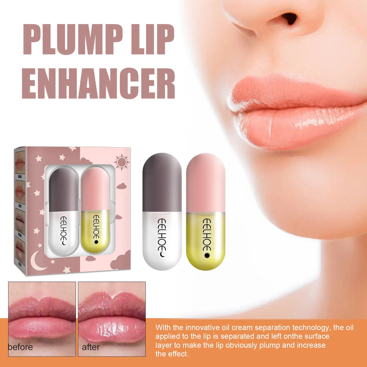 EELHOE Day And Night Lip Moisturizing Capsule, Hydrates Increases Lip Elasticity And Volumizes Lip Duller Lip Plump Lip Liquid